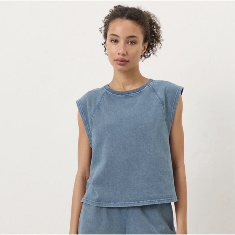 Pact Organic Sz M Cotton Weekends Raglan Wedgewood Blue Muscle Tee Pigment Dyed